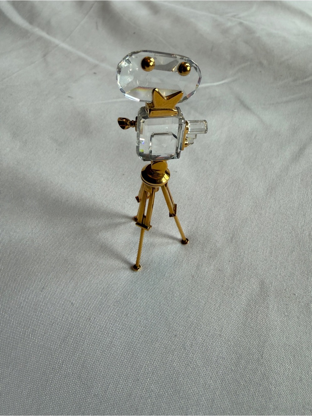 Swarovski Clear Crystal and Gold Camera Figurine on Tripod - Picture 3 of 4